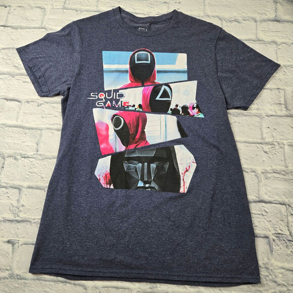 Netflix Squid Game Graphic T-shirt Masked Markers Hierarchy sz Med Heather Blue - Picture 3 of 8